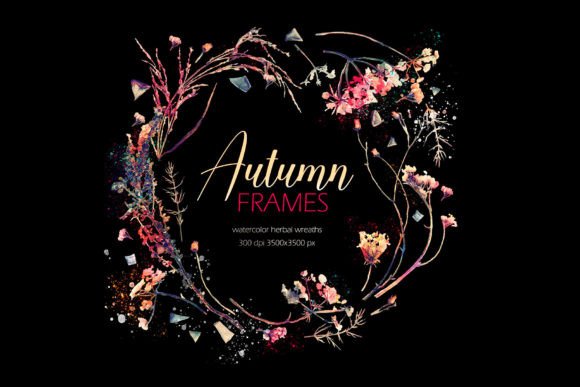 Autumn Floral Watercolor Frames PNG JPG