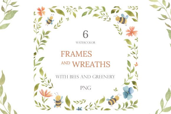 Cute Watercolor Frames Clipart with Bees Illustrations