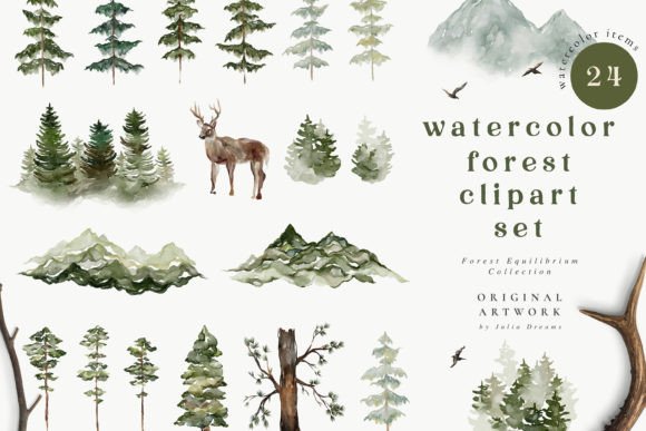 Forest Equilibrium Watercolor Clipart Illustrations