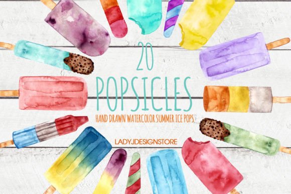 Ice Cream Popsicle Watercolor Painting Illustrations