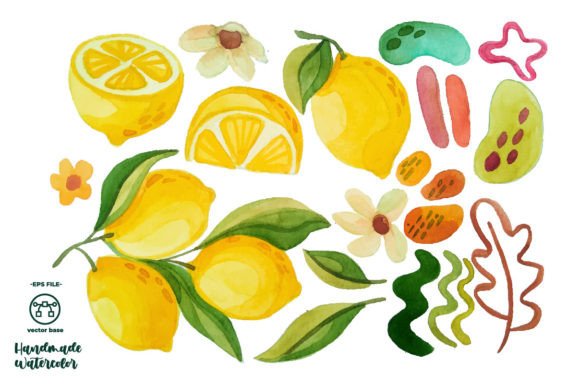 Lemon Fruit Watercolor Elements Clipart Illustrations