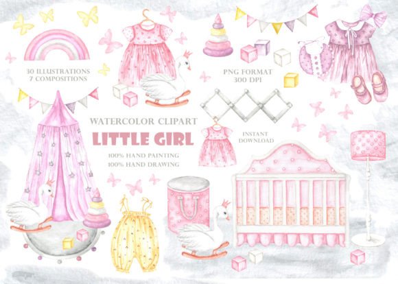Little Girl Watercolor Clipart for Newborn Branding & Illustrations