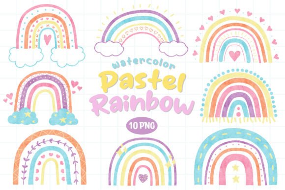 Pastel Rainbow Watercolor Illustrations for Crafting & Handmade Business