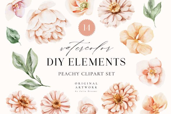 Peachy Watercolor Flowers Clipart Set: Illustrations Review