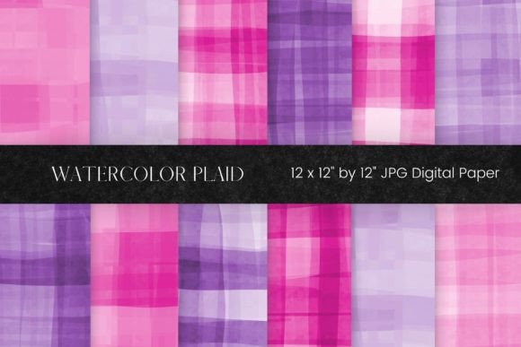 Pink and Purple Watercolor Plaid Illustrations for Modern Branding