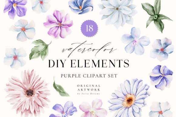 Purple Watercolor Flowers Clipart Set: Illustrations Review
