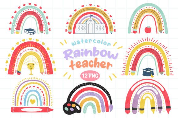 Rainbow Teacher Watercolor Illustrations for Digital Sellers