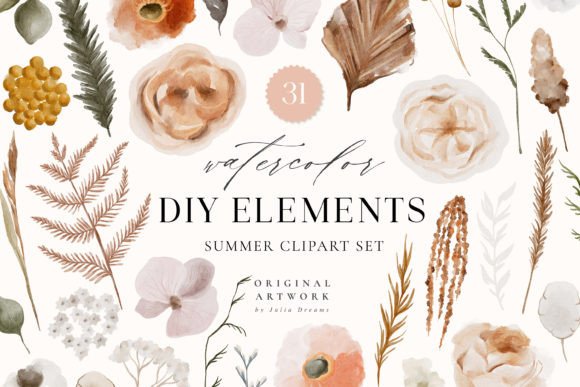 Summer Watercolor Flower Digital Clipart for Crafting & Handmade Business Use