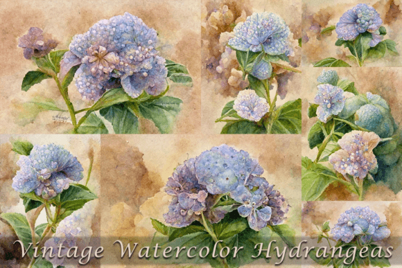 Vintage Watercolor Hydrangea Flower Illustrations for Blog Design and Content Publishing