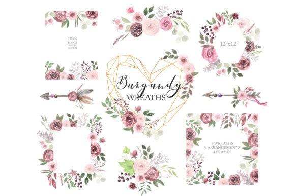 Watercolor Burgundy Floral Wreaths: Illustrations Review