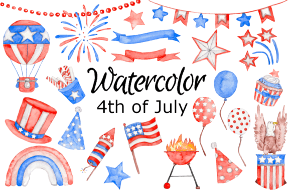 Watercolor Clipart 4th of July Illustrations for Crafters & Etsy Sellers