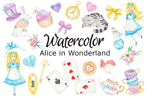 Watercolor Clipart Alice in Wonderland: A Dreamy Illustration Set for Editorial and Blog Design