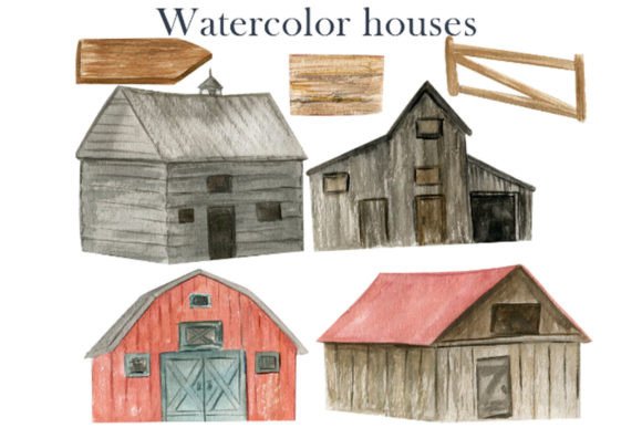 Watercolor Farm Clipart: Country House Illustrations