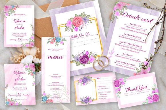 Watercolor Flowers Wedding Set Graphic: Illustrations for Branding