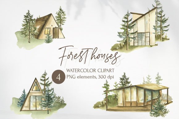 Watercolor Forest Houses Clipart: A Brand Designer’s Review for Local Business Branding