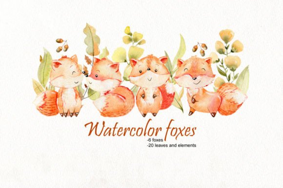 Watercolor Foxes Clipart for Embroidery Projects