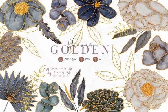 Watercolor Golden Flower Clipart for Crafters & Etsy Sellers