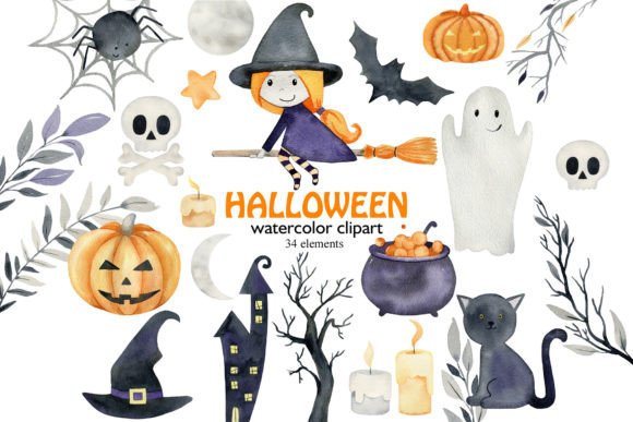 Watercolor Halloween Clipart: Illustrations for Sellers