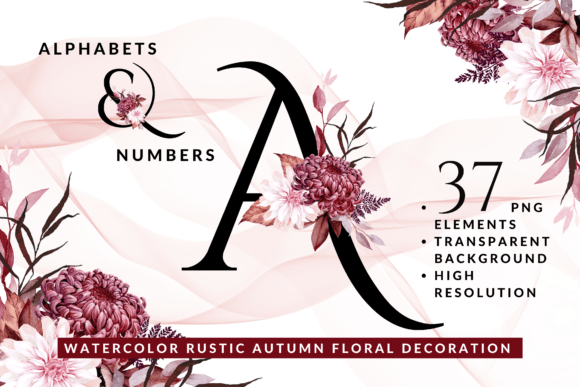 Watercolor Rustic Autumn Floral Alphabet Illustrations