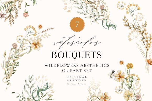 Wildflowers Watercolor Bouquets Flowers Illustrations